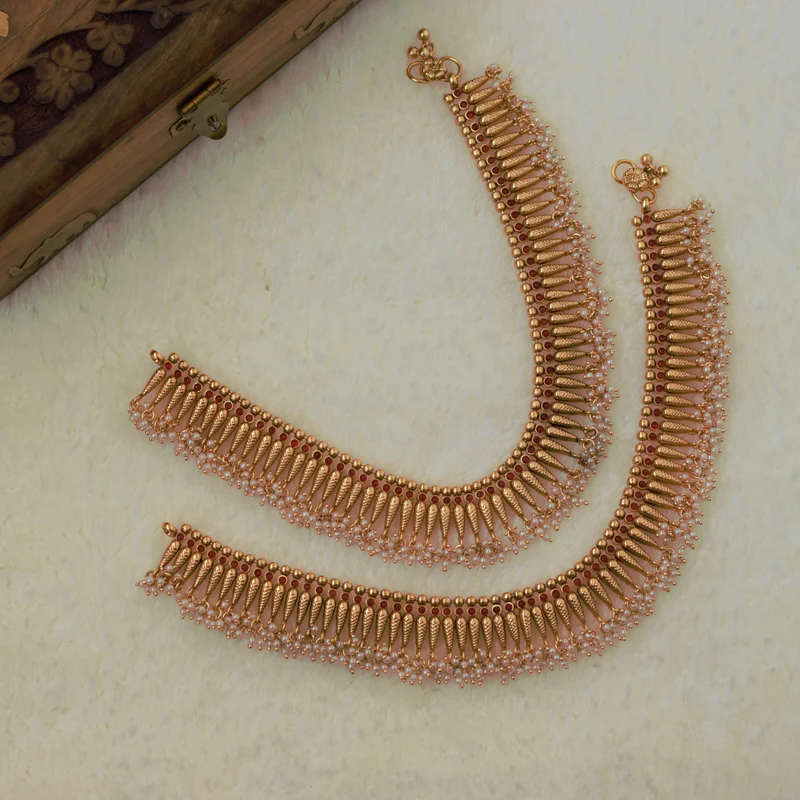 Antique Gold Heavy Mulla Mottu Kemp Bridal Anklets